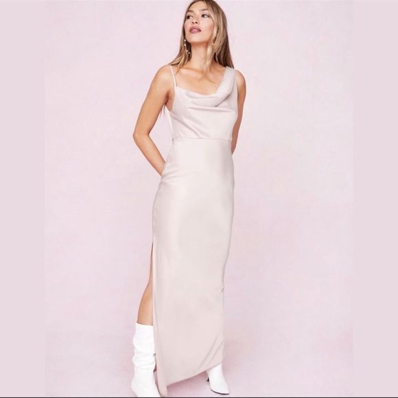Nasty Gal Dresses & Skirts - Nasty Gal Hot Pink One Shoulder Cowl Neck Satin Maxi Dress